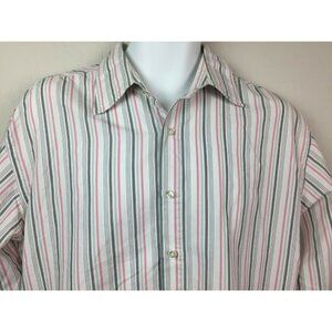 PX Clothing Mens Striped Button Up Shirt Pink Gray Size Medium
